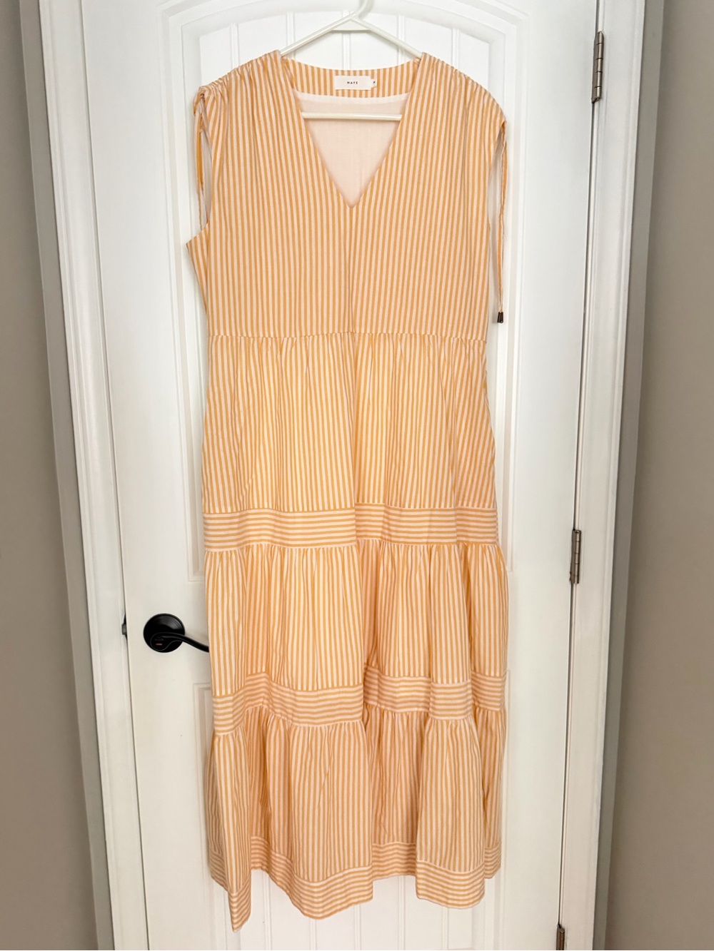 Maye Yellow and White Sleeveless Tiered Dress with Shoulder Details